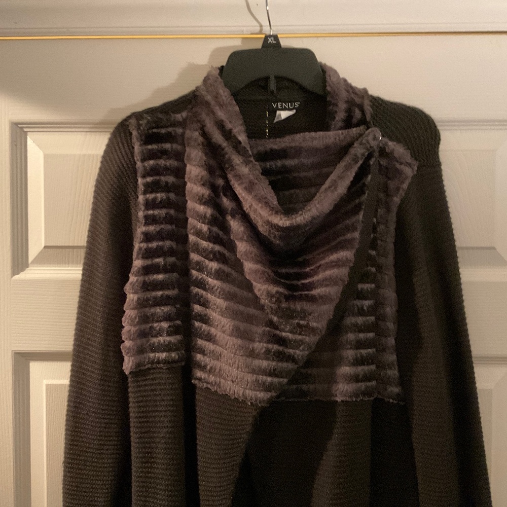 Venus chocolate brown faux fur front sweater